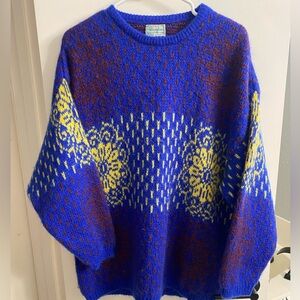 Vtg Benetton Italian Mohair Geometric Floral Sweater Size48 Women’s L/XL Men’s M